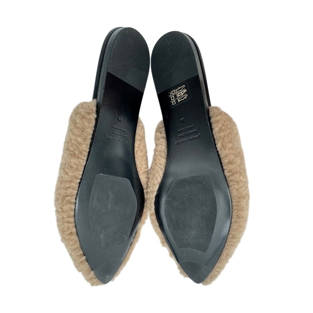 Jenni Kayne Shearling Mule Slippers Camel Tan Pointed Toe Leather Slides Womens - Picture 5 of 8